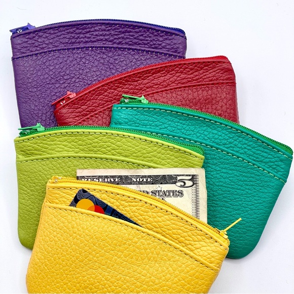 NWOT BRIGHTLY COLORED LEATHER COIN PURSE/MONEY/CARD HOLDER, HANDMADE IN MEXICO - Picture 6 of 11